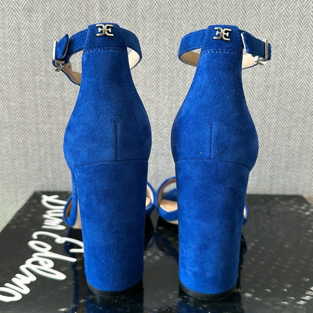 NEW Sam Edelman Yaro Block Heeled Suede Sandals Ankle Strap, Blue, 5.5 - Picture 2 of 6